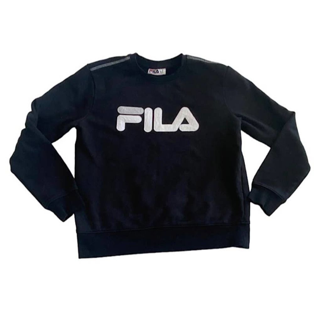 FILA Men's  Sweatshirt Embroidered Logo Crewneck‎ Pullover Sweater Black M